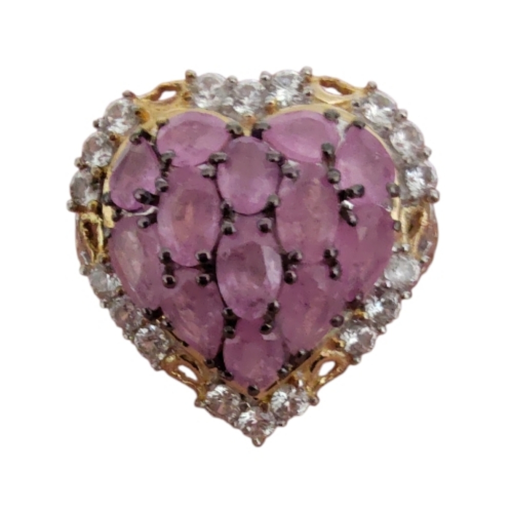 D’Joy Ilakaka Hot Pink Sapphire & White Zircon Blushing Heart Ring Size 6 - Picture 4 of 8